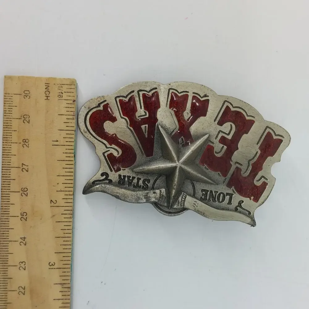 Vintage Lone Star Texas Belt Buckle Great American Red